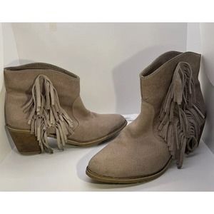Taupe Brown Fringe Suede Boots Ankle Evolucion Coralina Sz 8 Made In Columbia